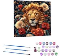 Paint by Number Kits for Adults Beginner, Flower Lion Paint by Numbers Kit On Canvas Adults' Paint-by-Number Kits DIY Oil Painting Kits for Gift Home Wall Decor Art Crafts 60x60cm (Frameless) x-399