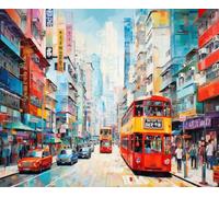 Paint by Number Kits Hong Kong City Street Scene Oil Painting Arts Kits Gift for Wall Decoration,40x50cm,No Frame