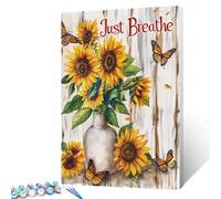 Paint by Number Sunflowers and Butterflies DIY Painting Canvas with Brushes Acrylic Paints Letter Rustic Style Just Breathe Paint by Numbers for Adults and Kids Beginner 16x20 Inch（without Frame）