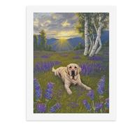 Paint by Numbers A Beautiful Yellow Labrador Lying in A Field of Purple Flowers Digital Painting Kit for Adults Create Your Own Magical Scene Art Supplies Unframed 40x50CM