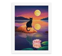 Paint by Numbers A Black Cat Sitting on an Island in Front of Colorful Lotus Flowers Digital Painting Kit for Adults Create Your Own Magical Scene Art Supplies Unframed 40x50CM