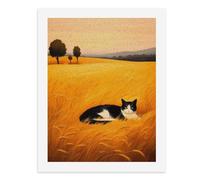 Paint by Numbers A Black White Cat Lying in Golden Wheat Fields Digital Painting Kit for Adults Create Your Own Magical Scene Art Supplies Unframed 40x50CM