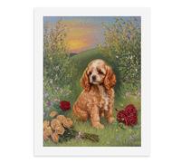 Paint by Numbers A Charming Cavalier King Charles Spaniel Puppy Surrounded by Roses in A Picturesque Field Digital Painting Kit for Adults Create Your Own Magical Scene Art Supplies Unframed 40x50CM