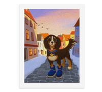 Paint by Numbers A Charming Dog Wearing Glasses Stands on Cobblestone Streets in Front of Colorful Houses Digital Painting Kit for Adults Create Your Own Magical Scene Art Supplies Unframed 40x50CM