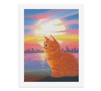 Paint by Numbers A Colorful Cat Gazes Over Water with City Skyline in Background Digital Painting Kit for Adults Create Your Own Magical Scene Art Supplies Unframed 40x50CM