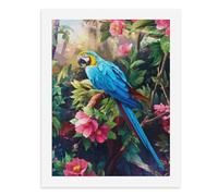 Paint by Numbers A Colorful Macaw Perched Among Vibrant Flowers-1 Digital Painting Kit for Adults Create Your Own Magical Scene Art Supplies Unframed 40x50CM