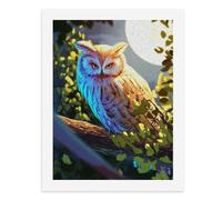 Paint by Numbers A Colorful Owl Perched on A Branch Under Moonlight-1 Digital Painting Kit for Adults Create Your Own Magical Scene Art Supplies Unframed 40x50CM