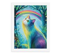 Paint by Numbers A Colorful Rainbow Cat in A Magical Forest Digital Painting Kit for Adults Create Your Own Magical Scene Art Supplies Unframed 40x50CM