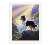 Paint by Numbers A Colorful Shetland Sheepdog Stands on A Rocky Outcrop Basking in Golden Sunlight Digital Painting Kit for Adults Create Your Own Magical Scene Art Supplies Unframed 40x50CM
