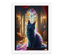 Paint by Numbers A Colorful Stained Glass Window Illuminates A Magical Glowing Cat Digital Painting Kit for Adults Create Your Own Magical Scene Art Supplies Unframed 40x50CM