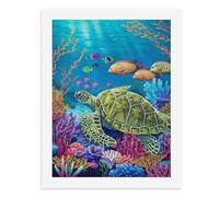 Paint by Numbers A Colorful Underwater Scene with A Sea Turtle Swimming Among Vibrant Coral Reefs Digital Painting Kit for Adults Create Your Own Magical Scene Art Supplies Unframed 40x50CM