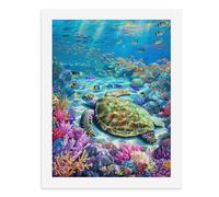 Paint by Numbers A Colorful Underwater Scene with A Turtle Swimming Among Vibrant Coral Reefs Digital Painting Kit for Adults Create Your Own Magical Scene Art Supplies Unframed 40x50CM