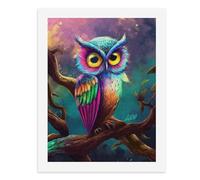 Paint by Numbers A Colorful Vibrant Owl Perched on A Tree Branch Digital Painting Kit for Adults Create Your Own Magical Scene Art Supplies Unframed 40x50CM