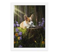 Paint by Numbers A Corgi Lying on A Mossy Stump Surrounded by Purple Flowers Digital Painting Kit for Adults Create Your Own Magical Scene Art Supplies Unframed 40x50CM