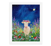 Paint by Numbers A Cow Adorned with A Floral Crown Stands Amidst Vibrant Wildflowers Under A Starry Night Sky Digital Painting Kit for Adults Create Your Own Magical Scene Art Supplies Unframed 40x5