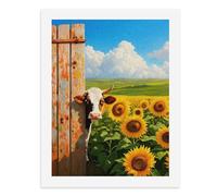 Paint by Numbers A Cow Peeking Out from Behind A Wooden Fence in A Sunflower Field Digital Painting Kit for Adults Create Your Own Magical Scene Art Supplies Unframed 40x50CM