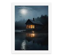 Paint by Numbers A Cozy Cabin by The Lake Under Moonlight Digital Painting Kit for Adults Create Your Own Magical Scene Art Supplies Unframed 40x50CM