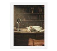 Paint by Numbers A Cozy White Kitten Sleeping on A Wooden Desk in Front of Bookshelves Digital Painting Kit for Adults Create Your Own Magical Scene Art Supplies Unframed 40x50CM