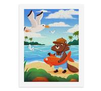 Paint by Numbers A Cute Beaver Holding A Big Fish on The Beach Digital Painting Kit for Adults Create Your Own Magical Scene Art Supplies Unframed 40x50CM