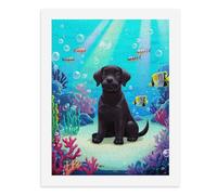 Paint by Numbers A Cute Black Dog Sitting Underwater Surrounded by Colorful Fish and Coral Reefs Digital Painting Kit for Adults Create Your Own Magical Scene Art Supplies Unframed 40x50CM