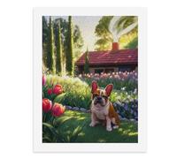 Paint by Numbers A Cute French Bulldog Sitting in Front of Colorful Tulips Digital Painting Kit for Adults Create Your Own Magical Scene Art Supplies Unframed 40x50CM