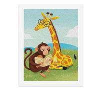 Paint by Numbers A Cute Monkey Reading A Book with A Giraffe in The Grass Digital Painting Kit for Adults Create Your Own Magical Scene Art Supplies Unframed 40x50CM