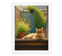 Paint by Numbers A Cute Orange Cat Lounging on A Window Sill with Colorful Flowers in Pots Outside Digital Painting Kit for Adults Create Your Own Magical Scene Art Supplies Unframed 40x50CM