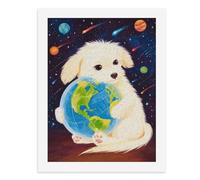 Paint by Numbers A Cute Puppy Holding The Earth in Space Digital Painting Kit for Adults Create Your Own Magical Scene Art Supplies Unframed 40x50CM
