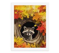 Paint by Numbers A Cute Raccoon Peeking Out from Behind Autumn Leaves Digital Painting Kit for Adults Create Your Own Magical Scene Art Supplies Unframed 40x50CM