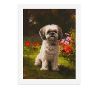 Paint by Numbers A Cute Shih Tzu in Front of Colorful Flowers Digital Painting Kit for Adults Create Your Own Magical Scene Art Supplies Unframed 40x50CM