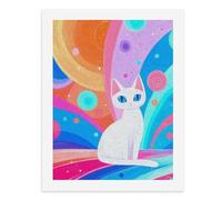 Paint by Numbers A Cute White Cat Sitting on A Colorful Abstract Background Digital Painting Kit for Adults Create Your Own Magical Scene Art Supplies Unframed 40x50CM