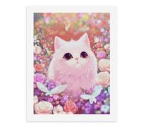Paint by Numbers A Cute White Cat Surrounded by Colorful Flowers Digital Painting Kit for Adults Create Your Own Magical Scene Art Supplies Unframed 40x50CM