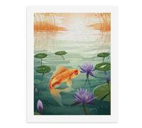 Paint by Numbers A Golden Fish Swims Near Purple Water Lilies in A Serene Pond Digital Painting Kit for Adults Create Your Own Magical Scene Art Supplies Unframed 40x50CM