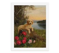 Paint by Numbers A Golden Puppy Resting on A Tree Stump by The Lake Digital Painting Kit for Adults Create Your Own Magical Scene Art Supplies Unframed 40x50CM