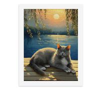 Paint by Numbers A Grey Cat Lying by The Lake at Sunset Digital Painting Kit for Adults Create Your Own Magical Scene Art Supplies Unframed 40x50CM