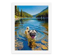 Paint by Numbers A Happy Pug Swimming in A Serene Lake Digital Painting Kit for Adults Create Your Own Magical Scene Art Supplies Unframed 40x50CM
