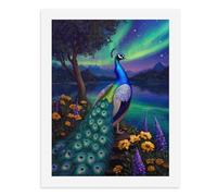 Paint by Numbers A Peacock with Vibrant Feathers by The Lake Under Northern Lights Digital Painting Kit for Adults Create Your Own Magical Scene Art Supplies Unframed 40x50CM