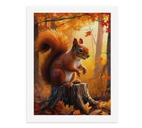 Paint by Numbers A Red Squirrel on A Tree Stump in Autumn Forest Digital Painting Kit for Adults Create Your Own Magical Scene Art Supplies Unframed 40x50CM
