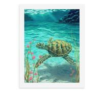 Paint by Numbers A Sea Turtle Swimming in Clear Water with Pink Flowers Digital Painting Kit for Adults Create Your Own Magical Scene Art Supplies Unframed 40x50CM