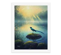 Paint by Numbers A Vibrant Bird Standing on A Mossy Rock by The Lake Under The Sunlight Digital Painting Kit for Adults Create Your Own Magical Scene Art Supplies Unframed 40x50CM
