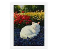 Paint by Numbers A White Cat Sleeping Peacefully Amidst Colorful Flowers Adult Digital Painting Artwork for Wall Decor Unique Home Modern Abstract Print Unframed 40x50CM