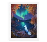 Paint by Numbers A White Fox Gazing at The Northern Lights by The River Digital Painting Kit for Adults Create Your Own Magical Scene Art Supplies Unframed 40x50CM