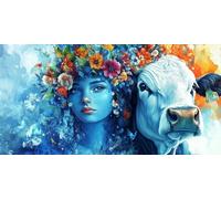 Paint by Numbers Adults Ox Painting by Numbers for Adults Woman 36x60inch, DIY Color Oil Paintings Beginners Kit mit 3 Paintbrushes and Acrylic Paints, Home Room Wall Decor Gifts, Without Frame-fu731u