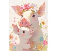 Paint by Numbers Adults Pig, Flower Paint by Numbers Kits on Canvas 30X40CM with 3 Paintbrushes and Acrylic Pigment, Oil Paintings Art Kits for Wall Decor, Gifts for Women, Without Frame, Model 986