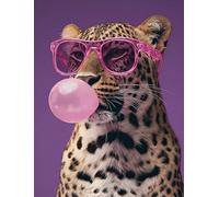 Paint by Numbers AdultsLeopard wearing sunglasses blowing bubbles,DIY Hand Painted Oil Painting Kit - 40 x 50 cm, Paintings by Numbers Adult with 3 - Brushes and Acrylic Paint，without frame