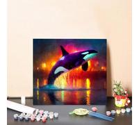 Paint by Numbers Animal Paint by Numbers Adults Killer Whales, Hobbies for Adults DIY Canvas Paintings Craft Art Kits for Kids with Accessories for Home Wall Decoration 60x60cm Without Frame 4-42BW