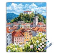 Paint by Numbers Architecture Paint by Numbers Kits for Adult Mountain, DIY Canvas Oil Painting Kit for Kids or Beginner with Painting Brushes Acrylic, for Home Decor Gifts 50x70cm Frameless ukU-760