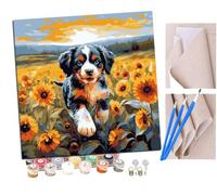 Paint by Numbers Bernese Mountain Dog running in the sunflower (9) Paint by Numbers Kits for Adults Kids Beginners 40 x 50 cm Adults with Paintbrushes DIY Painting for Home Decoration Without Frame