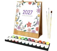 Paint by Numbers Calendar 2027, DIY Monthly Desk Calendar, White | 12 Botanical Designs, Pre-Printed Pages with Acrylic Paints and Brushes, Creative Monthly Art Activity for Home Office Decor