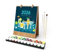 Paint by Numbers Calendar Kit, 2026 Calendar, 12 Month Standing Flip Planner, Monthly Desk Calendar with Pre-Printed Canvas & Paints, DIY Number Painting for DIY Home & Office Decor Gift (Cocktails)